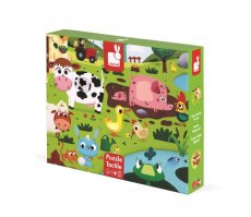 Janod | Hmatové puzzle | Zvířátka na farmě s texturou 20 ks
