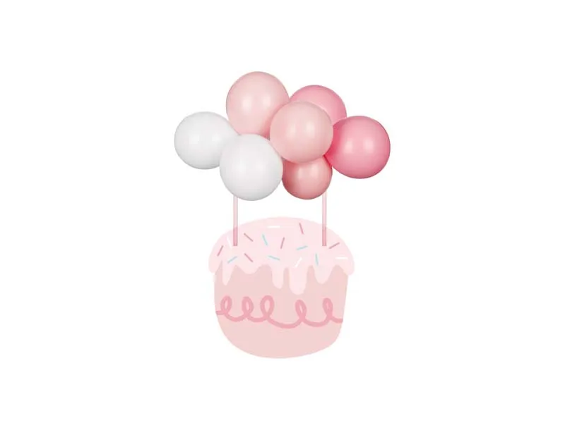 PARTYDECO Sada balónků na narozeninový dort, růžová, 29 cm