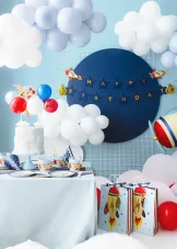 PARTYDECO | Baner Happy Birthday | Lietadlá, 2.5 m, mix 1ks