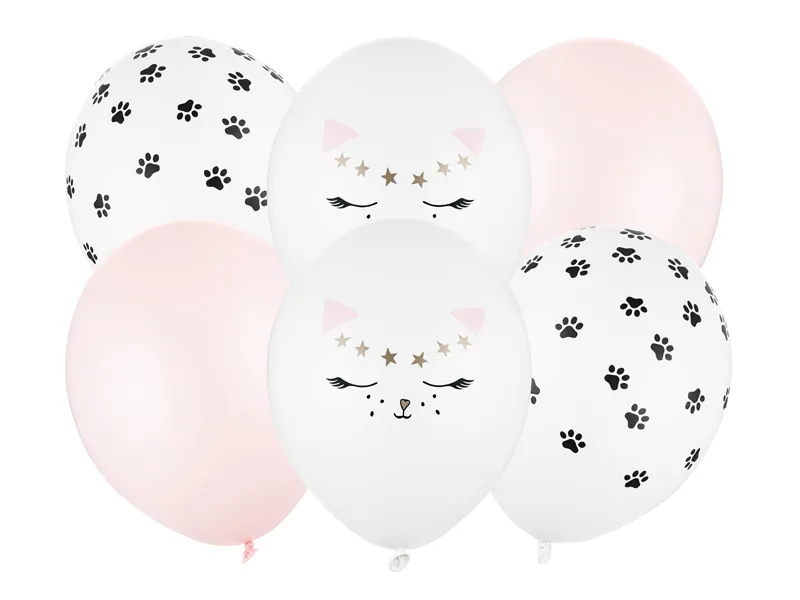 PARTYDECO Nafukovací balónky Kočka 30cm, mix 6ks
