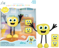 Glo Pals | Koupací figurka Alex | sada se dvěma smyslovými kostkami, které svítí ve vodě
