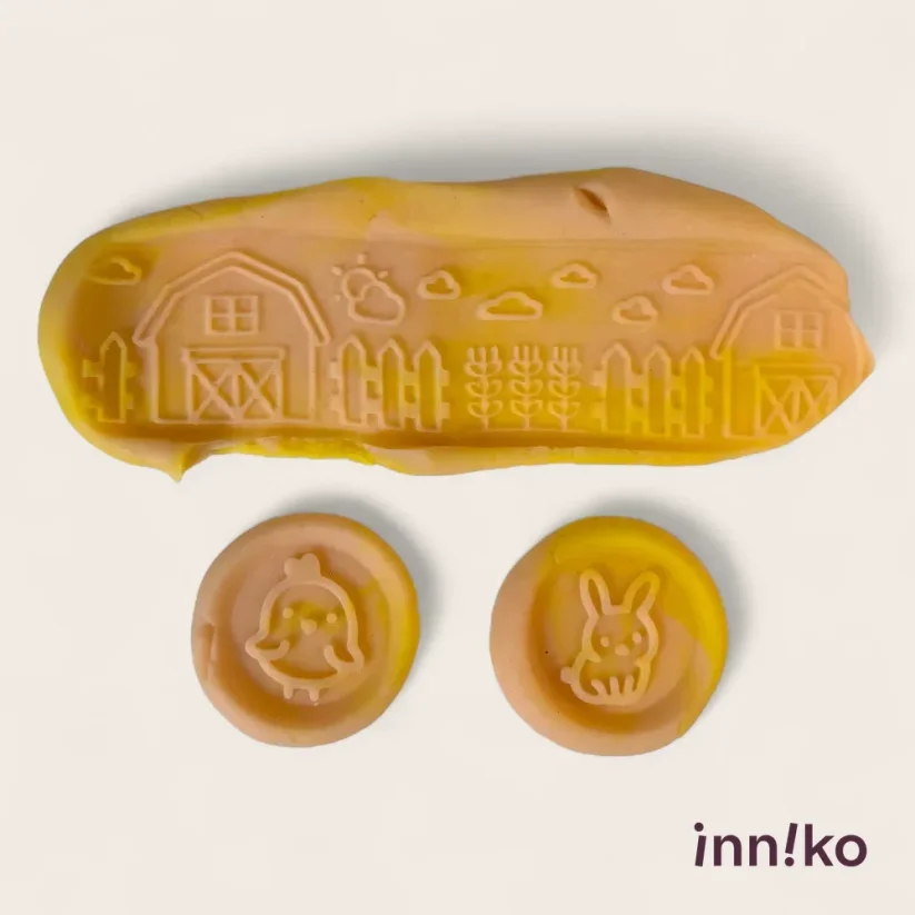 Inniko | Obtiskovací kostka s válečkem 2v1 | Farma