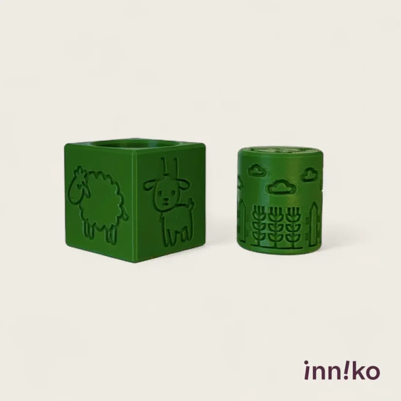 Inniko | Obtiskovací kostka s válečkem 2v1 | Farma