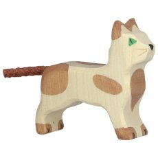 Holztiger | Dřevěné zvířátko | Strakatá hnědá kočička