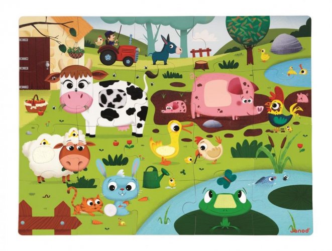 Janod Puzzle hmatové Zvířátka na farmě s texturou 20 ks