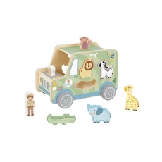 Tooky Toy | Dřevěná vkládačka | Zvířátka Safari auto 9 ks