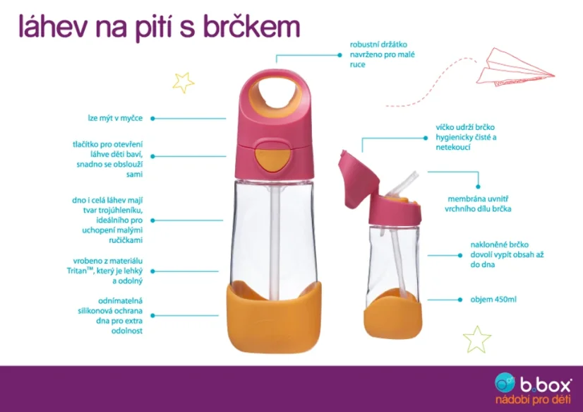 b.box | LAHEV NA PITÍ S BRČKEM 450 ML | INDIGO/RŮŽOVÁ