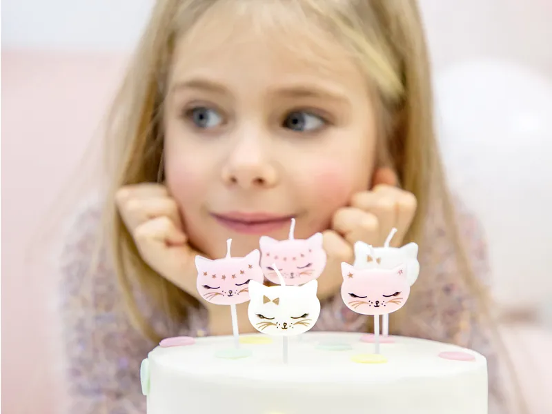 PARTYDECO Svíčky na narozeninový dort, Kočka, 2 cm, mix 6ks