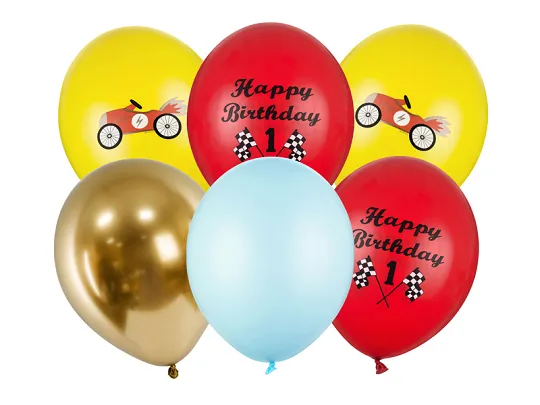 PARTYDECO Nafukovací balónky AUTA 30cm, Happy Birthday, mix 6ks
