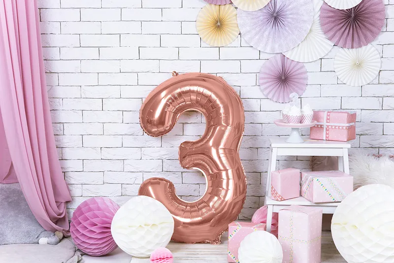 PARTYDECO balón narozeninové číslo 3 - Barva: růžová