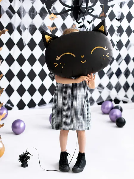PARTYDECO | Nafukovací fóliový balón | Černá kočka, 48x36cm, mix