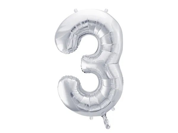 PARTYDECO balón narozeninové číslo 3 - Barva: stříbrná