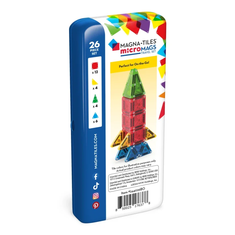 Magna Tiles | Magnetická stavebnica microMAGS | Cestovná sada 26 dielov