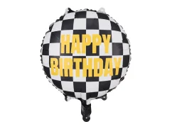 PARTYDECO Nafukovací fóliový balón zavodní vlajka Happy Birthday, 45 cm, mix