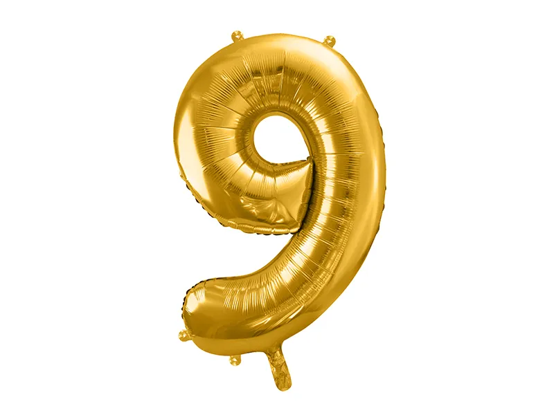 PARTYDECO balón narozeninové číslo 9 - Barva: zlatá