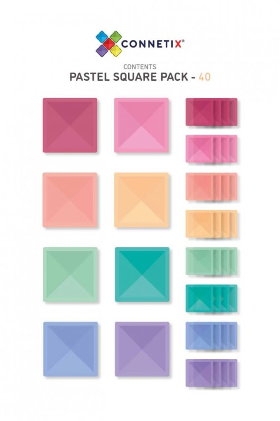 Connetix Tiles - Čtverce 40 kusů Pastel