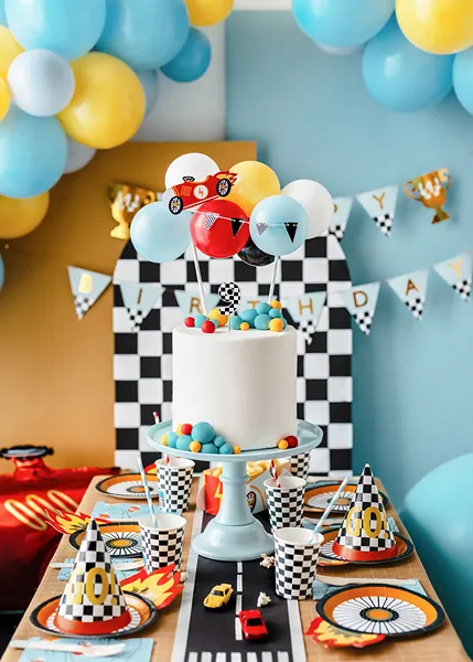 PARTYDECO Sada balónků na narozeninový dort AUTA, 29cm