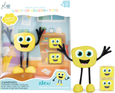 Glo Pals | Koupací figurka Alex | sada se dvěma smyslovými kostkami, které svítí ve vodě