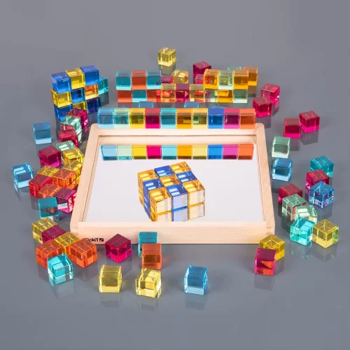 TickiT Farebné krištáľové kocky so zrkadlovým podnosom