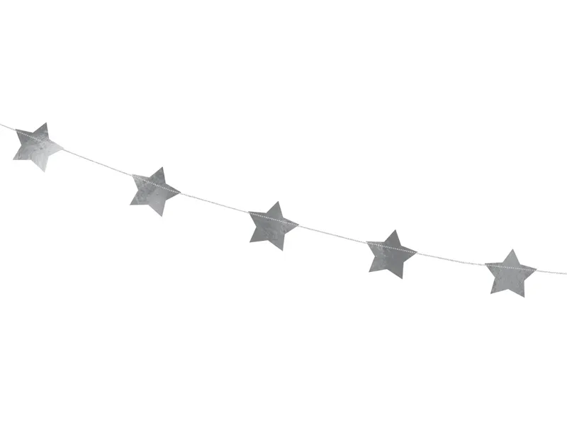 PARTYDECO Girlanda hvězdy, stříbrná 3,6 m