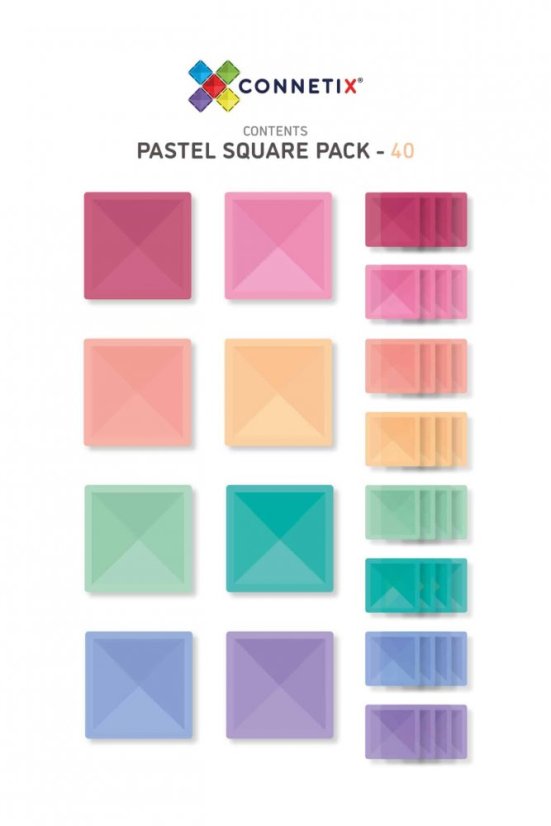 Connetix Tiles | Čtverce | 40 kusů Pastel